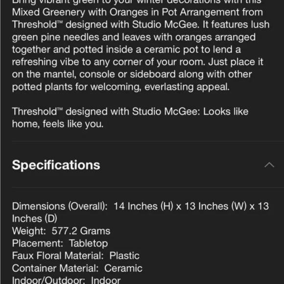 Studio McGee Mixed Greenery w Oranges in Pot Arrangement NWT - Picture 5 of 5